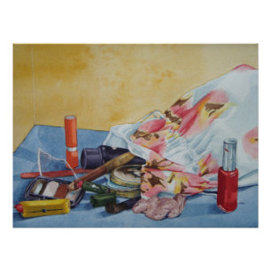 retro make-up bag still life realist painting poster