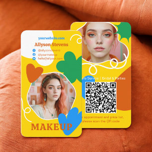 Retro Makeup beauty shapes photo qr code gold Business Card