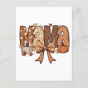 Retro Mama Coquette Bow Fall Autumn Thanksgiving Announcement Postcard
