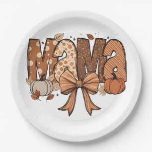 Retro Mama Coquette Bow Fall Autumn Thanksgiving Paper Plate