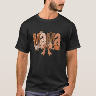 Retro Mama Coquette Bow Leopard Mum Fall Thanksgiv T-Shirt