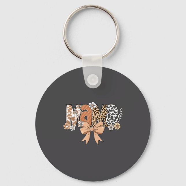 Retro Mama Coquette Bows Leopard Mom Mother's Day  Key Ring (Front)