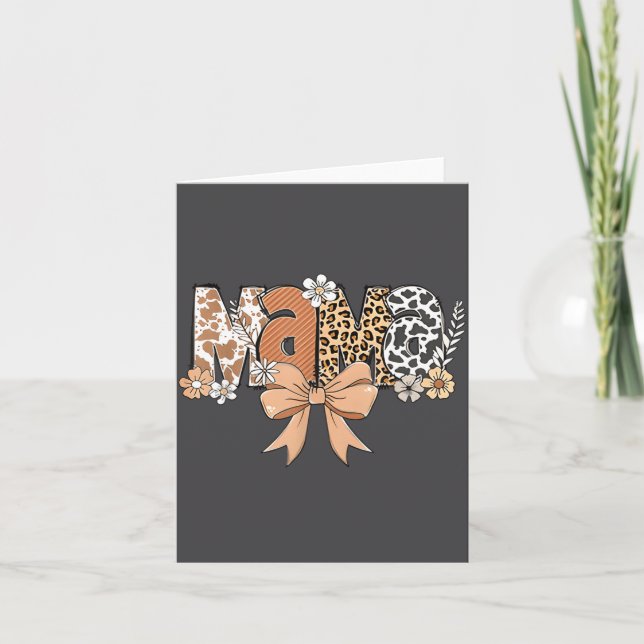 Retro Mama Coquette Bows Leopard Mum Mother's Day  Card (Front)