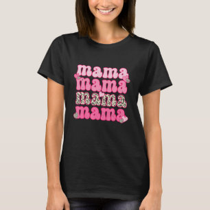 Retro Mama Cute Pink Heart Leopard Happy Valentine T-Shirt