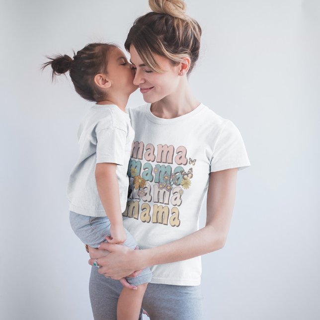 Retro Mama Flowers and Butterflies T-Shirt (Creator Uploaded)