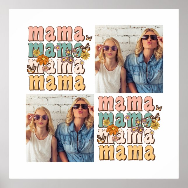 Retro Mama Photo Collage Custom Mother’s Day Gift Poster (Front)