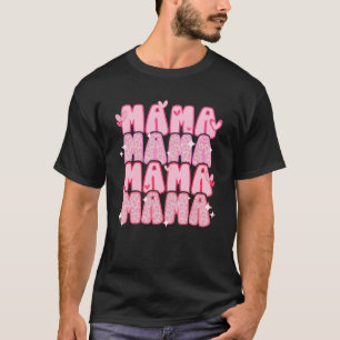 Retro Mama Valentine's Day Pink Leopard Heart Love T-Shirt