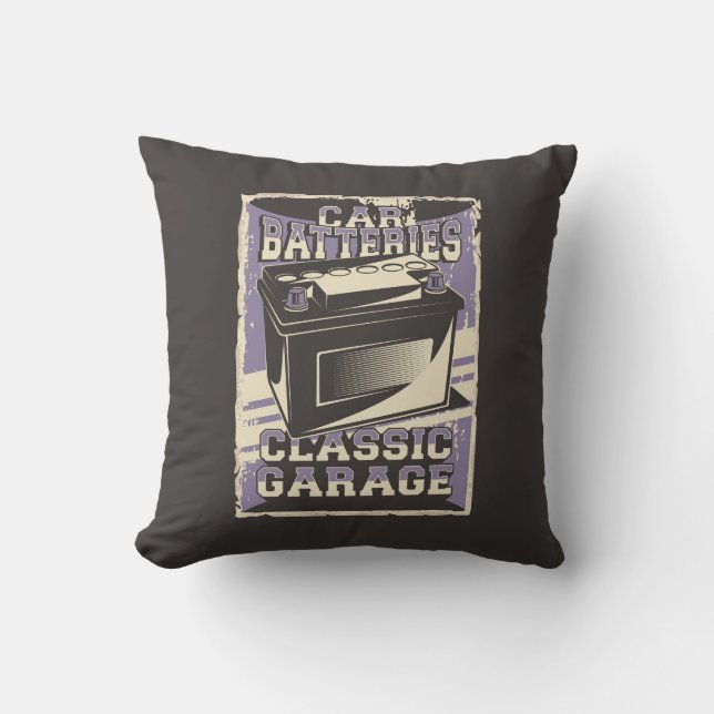 Retro Man Cave Classic Automotive-Battery Throw Pi Cushion (Front)