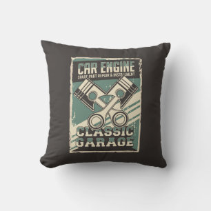 Retro Man Cave Classic Automotive-Car Engine Throw Cushion