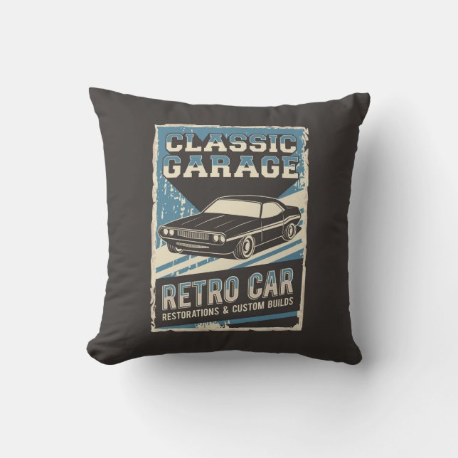 Retro Man Cave Classic Automotive-Car Garage Throw Cushion (Front)