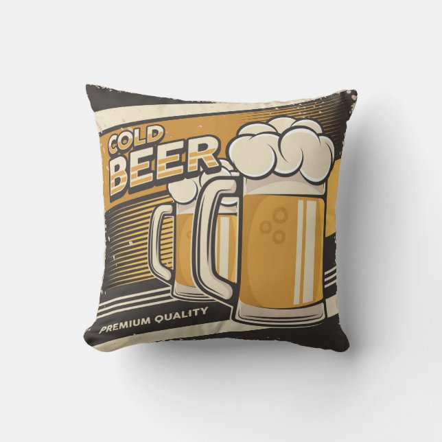 Retro Man Cave Classic Two-Cold Beer  Throw Pillow (Front)