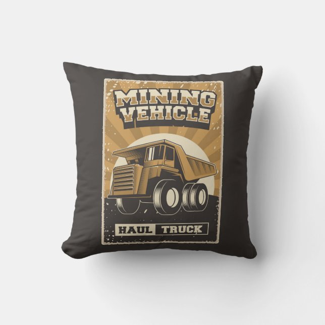 Retro Man Cave mining - coal truck Throw Pillow (Front)