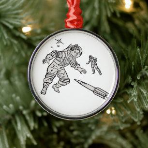 Retro man in space metal ornament