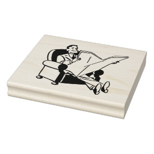 Retro Man Reading Newspaper Rubber Art Stamp