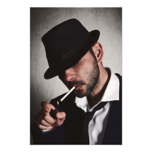 Retro man smoking photo print