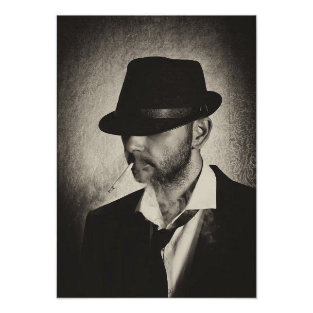 Retro man smoking photo print (Front)