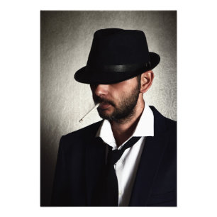 Retro man smoking photo print