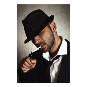 Retro man smoking photo print