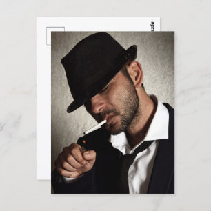 Retro man smoking postcard