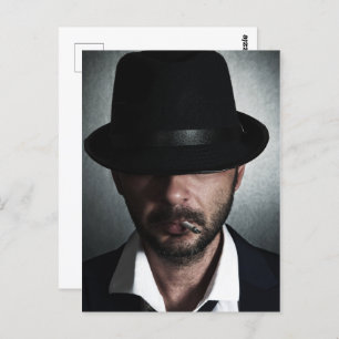 Retro man smoking postcard