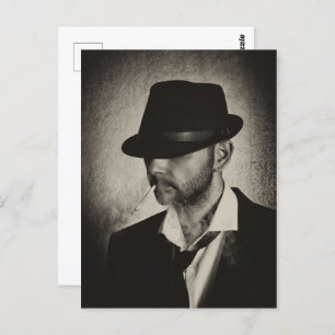 Retro man smoking postcard