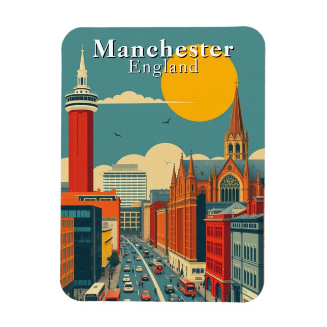 Retro Manchester England Urban Travel Magnet (Vertical)