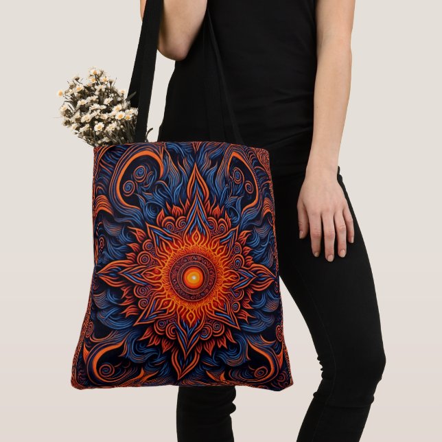 Retro Mandala Art Tote Bag - Stylish & Functional (Close Up)