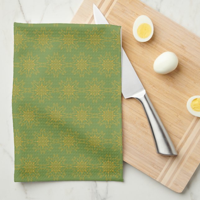 Retro Mandala Avocado Kitchen Towel (Quarter Fold)