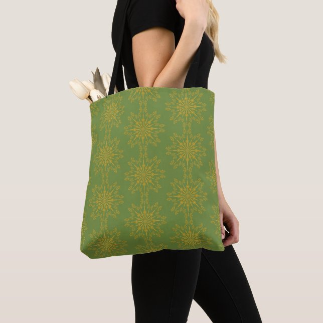 Retro Mandala Avocado Shoulder Tote Bag (Close Up)