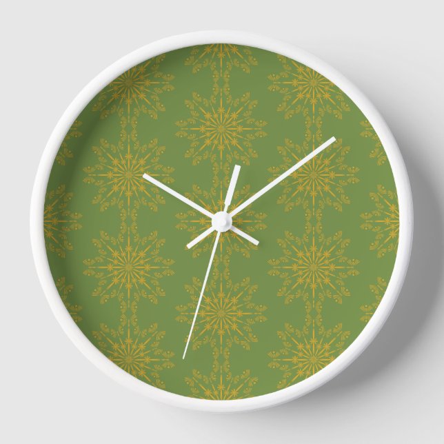 Retro Mandala Avocado Wood Framed Clock (Front)