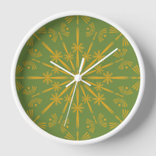 Retro Mandala Avocado Wood Framed Clock