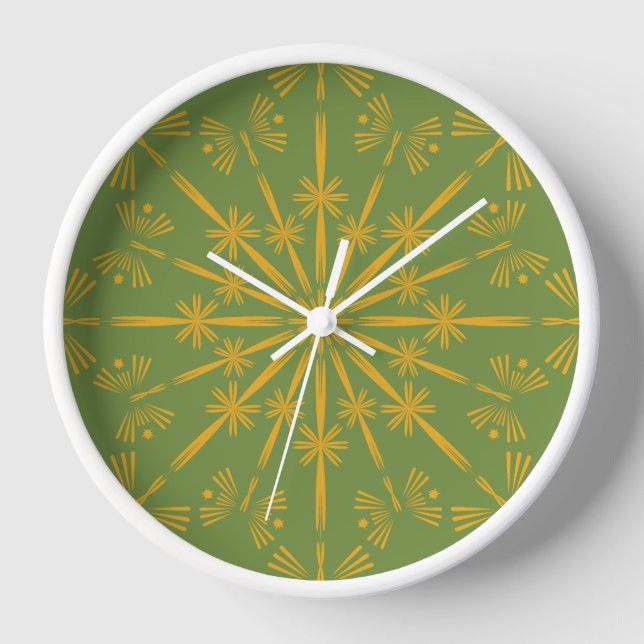 Retro Mandala Avocado Wood Framed Clock (Front)