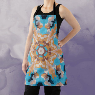 Retro Mandala Blue and Orange Apron