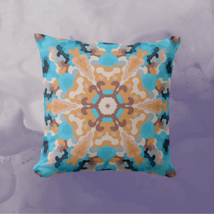 Retro Mandala Blue and Orange Cushion