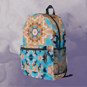 Retro Mandala Blue and Orange Printed Backpack