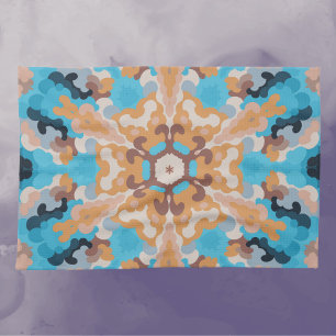 Retro Mandala Blue and Orange Tea Towel