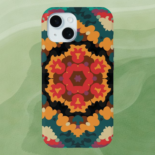 Retro Mandala Blue Orange and Red Case-Mate iPhone Case (Creator Uploaded)