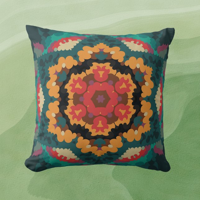 Retro Mandala Blue Orange and Red Cushion (Creator Uploaded)