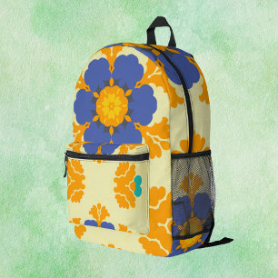 Retro Mandala Blue Orange and Yellow Printed Backpack