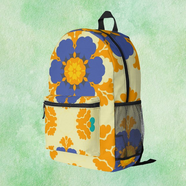 Retro Mandala Blue Orange and Yellow Printed Backpack (Creator Uploaded)