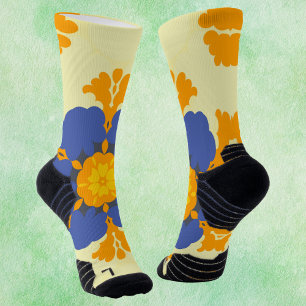 Retro Mandala Blue Orange and Yellow Socks