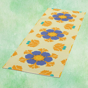 Retro Mandala Blue Orange and Yellow Yoga Mat