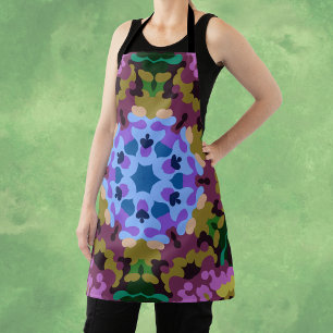 Retro Mandala Blue Purple and Yellow Apron