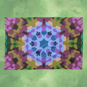 Retro Mandala Blue Purple and Yellow Tea Towel