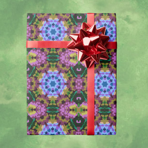Retro Mandala Blue Purple and Yellow Wrapping Paper