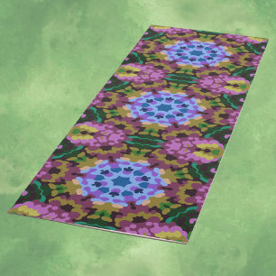 Retro Mandala Blue Purple and Yellow Yoga Mat