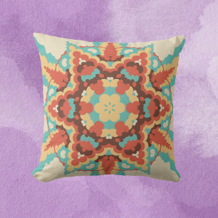 Retro Mandala Blue Red and Yellow Cushion