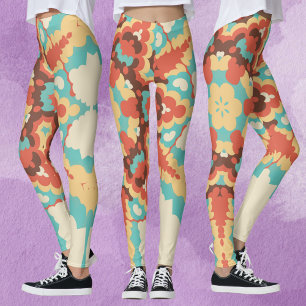 Retro Mandala Blue Red and Yellow Leggings