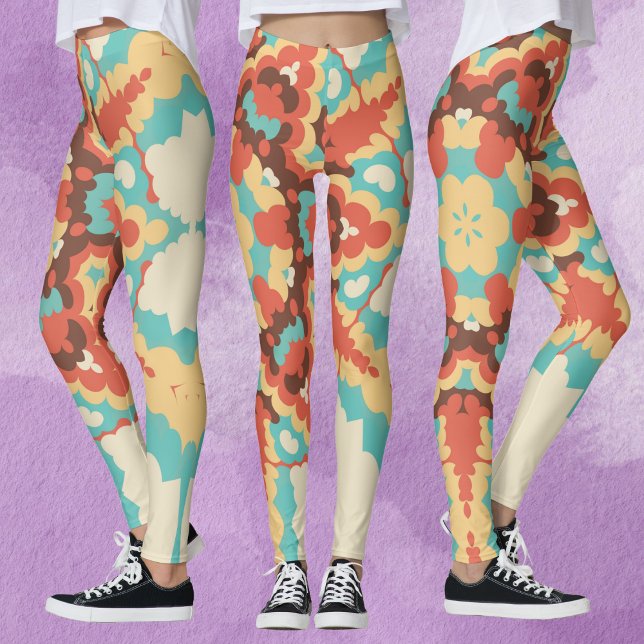 Retro Mandala Blue Red and Yellow Leggings (Creator Uploaded)