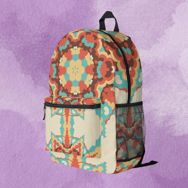 Retro Mandala Blue Red and Yellow Printed Backpack (Creator Uploaded)